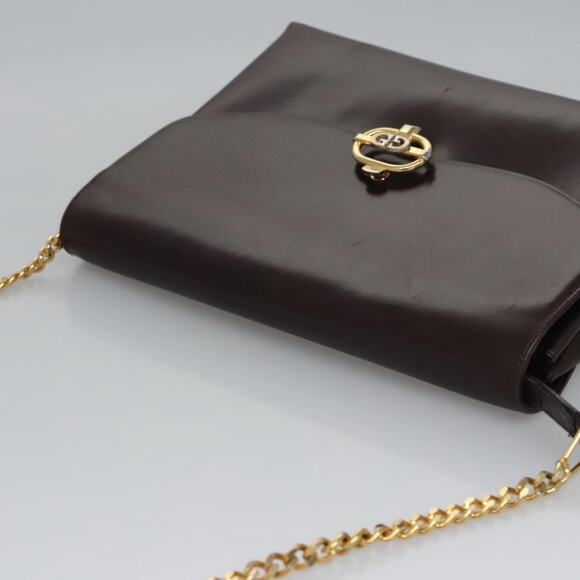 GUCCI Chain Shoulder Bag Leather Brown Gold - Picture 6 of 12